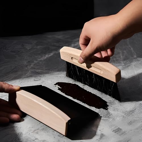 Compact Dustpan and Brush Set, Mini Wooden Sweeper for Home, Desk, Couch, and Pet Care (Black)