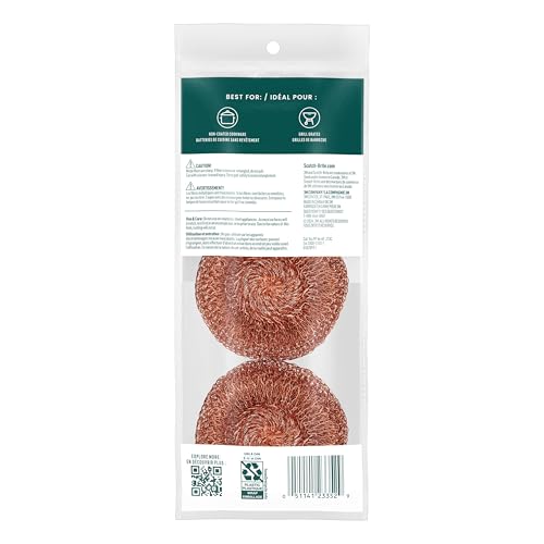 Scotch-Brite Copper Coated Scrubbers, Scouring Pads for Cleaning Tough Baked-On Messes, Metal Scrubbers for Cleaning Dishes, 3 Scrub Pads