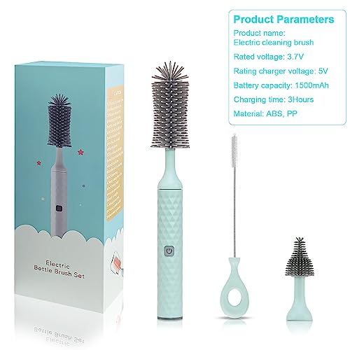Rechargeable Electric Bottle Brush Cleaner Set, 360° High Speed Rotation Silicone Cleaning Brush with Bottle Brush, Pacifier Brush, Straw Brush, Perfect for Baby Bottle,Cup, Kitchen Utensils - color: Blue