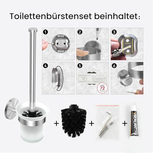Dailyart Toilet Brush Holder Set: 2 Pack Bathroom Deep Cleaning - Stainless Steel & Glass Toilet Cleaner with Ergonomic Design - No Drilling Wall Mounting