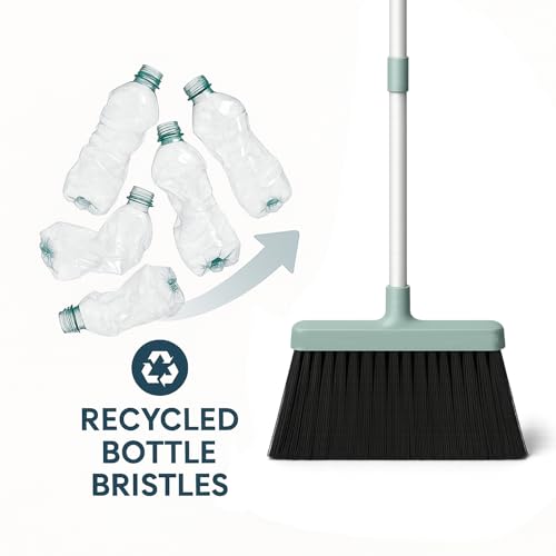 Broom and Dustpan Set, 52-Inch Adjustable Long Handle with Self-Cleaning Comb Teeth, Flexible TPR Lip and Foot-Assisted Fold-Up Dustpan for Pet Hair, Dust, Crumbs and Hard Floors, Green - color: Green