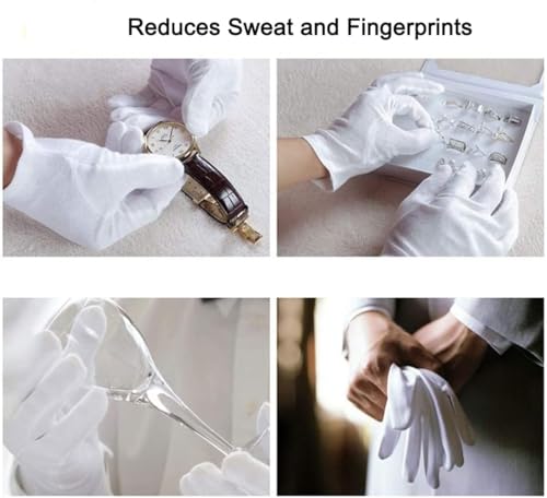 White Cotton Gloves, Breathable Work Glove for Moisturizing SPA Soft Jewelry Inspection, Stretchy Fit for Men and Wonmen (6 Pairs) - size: 8.67inch/22cm