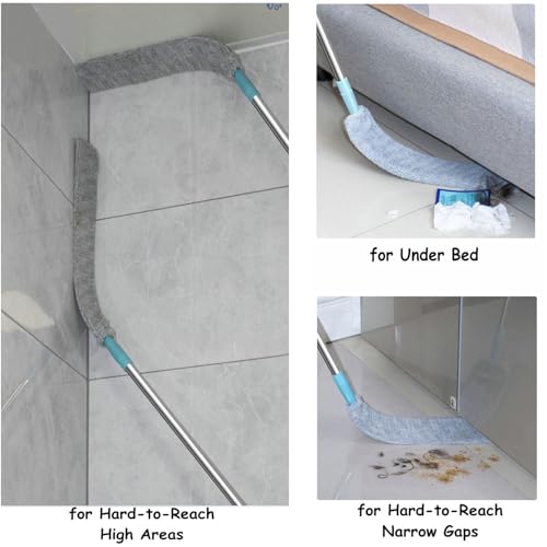 Retractable Gap Dust Cleaner Cleaning Tools with 3 Microfiber Dusting Cloths Long Handle 48.5inches Washable and Retractable Duster Brush for Cleaning Under Appliances Furniture Couch Fridge