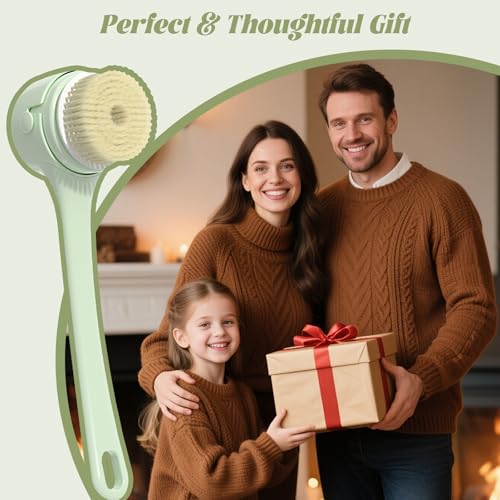 Electric Body Brush, 3 Speed Silicone Body Scrubber with LCD Display, 5in1 Back Scrubber for Shower, Waterproof Rotating Body Brushes, Rechargeable Bath Brush for Clean Exfoliate Massage (Green) - color: Green