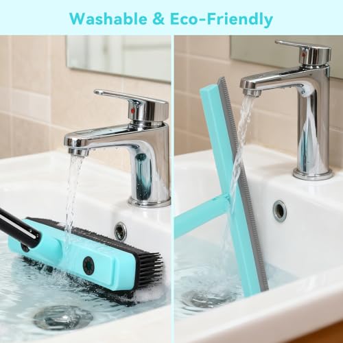 Michao Floor Squeegee with 180° Rotating Head,with Rubber Broom for Carpet Pet Hair Remover,air Broom,for pet Removal Fluff Carpet, Hardwood Floor, Cleans Glass, Fine Dust, Hair, Liquid (Black)