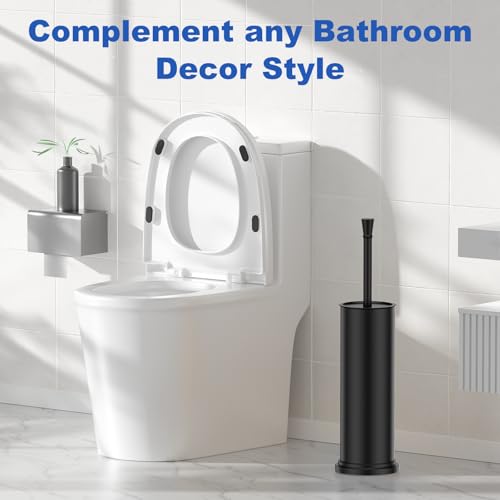Toilet Brush and Holder Set:304 Stainless Steel Heavy Duty Toilet Bowl Brush,Removable Inner Bowl and Splash Protection,Bathroom Toilet Brush-Dense Bristles for Through Cleaning - color: Black