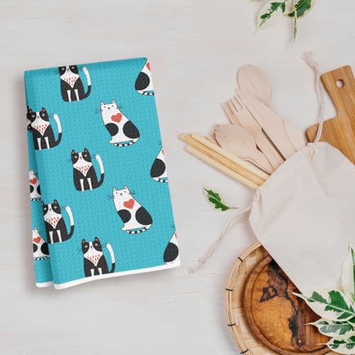 Cute Cats Waffle Kitchen Towel - Quick Dry Microfiber Sustainable Dish Towels - Ultra Absorbent Reusable Cleaning Tea Towels for Bathroom Kitchen - Lightweight Hand Towel, 24x14 Inch, Cuddly Cats - color: Cute Cat