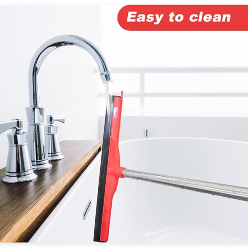 Floor Squeegee Scrubber Adjustable & Detachable Stainless Steel Handle Heavy Duty Household Broom EVA Foam Blade for Garage Courtyard Shower Bathroom Floor Marble Glass Tile Water Foam Cleaning