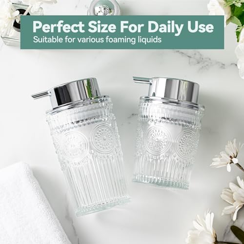 Glass Foaming Soap Dispenser - Foam Hand Soap Dispenser Bathroom, 10 OZ Clear Refillable Liquid Dispenser for Kitchen Dish Dispenser Foam Pump Silver - color: Silver Foam Pump, size: 10 OZ