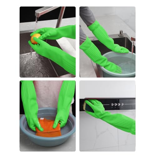 Thickened non-velvet rubber kitchen dishwashing gloves, reusable, waterproof and non-slip, flexible and durable for cleaning housework(Large)