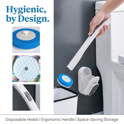White Disposable Toilet Brush Wall-Mounted with 24 Replacement Heads, No-Drill Hygienic Bathroom Cleaning Kit