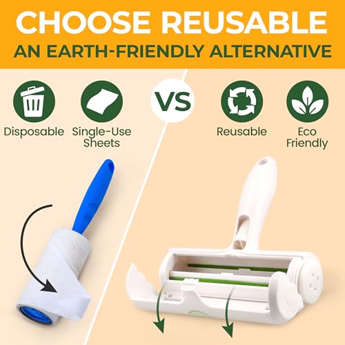 Roller Pet Hair Remover – Reusable Lint Roller for Cat & Dog Hair on Carpet, Couch, Car, Furniture, Rugs & Bedding – Portable, Eco-Friendly