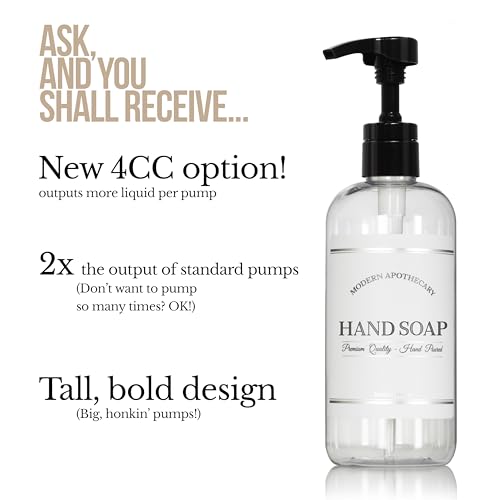Clear Refillable Hand and Dish Soap Dispenser Set with Pumps for Kitchen Sink - PET Plastic Soap Bottles Refillable with Pump - Waterproof Labels - 16 oz, 2 Pack - color: 4ccblkplastic Pump