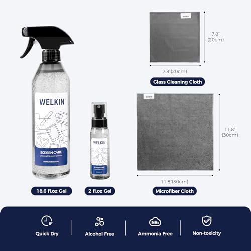 WELKIN Screen Cleaner Spray Kit (550ml + 60ml) - Cleaning Gel for TV, Laptop, Computer, Phone Touchscreen -2 Sprayers,1 Microfiber Cloth & 1 Glass Wipe - size: Gel Kit