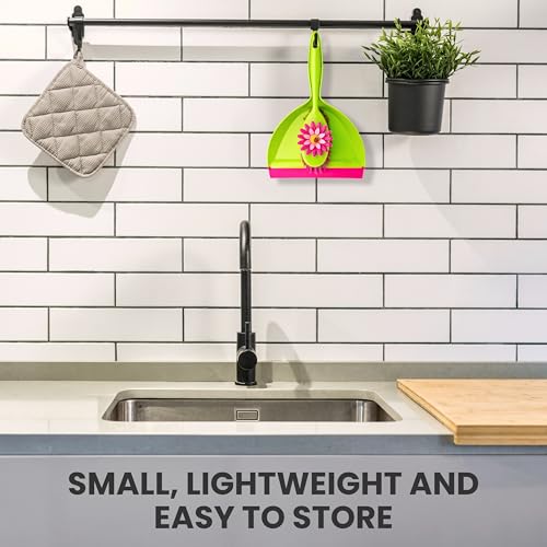 Vigar Flower Power Dust Pan and Brush Set - Mini Broom and Dustpan Set, Handheld Broom and Dustpan Set With Whisk Broom, Small Dustpan and Brush Set, Compact Indoor Sweeper for Countertop - Pink Green - color: Flower Power