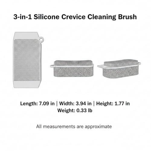 3-in-1 Silicone Crevice Cleaning Brush for Tight Gaps, Kitchen Counters, Bathroom Grout & Car Interiors - Gray