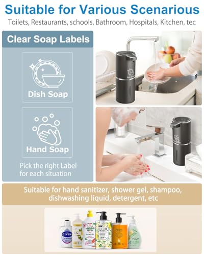 Automatic Liquid Soap Dispenser,4-Level Adjustable, Wall Mount,USB Rechargeable,12.8oz/ 380ml,Touchless Hand & Dish Soap Dispenser for Bathroom, Kitchen,Hotel, Restaurant - color: Metallic Grey Black, style: Liquid