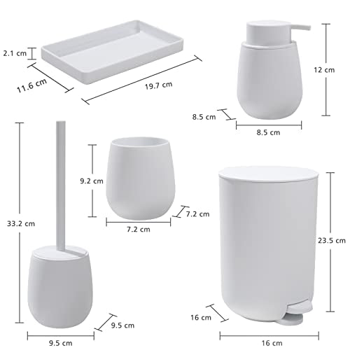 GAHEFY White Bathroom Accessories Set with Small Trash Can 3 Liter/0.8 Gallon,Toothbrush Holder,Soap Dispenser,Vanity Tray,Toilet Brush and Holder White 5PCS - style: White 5pcs