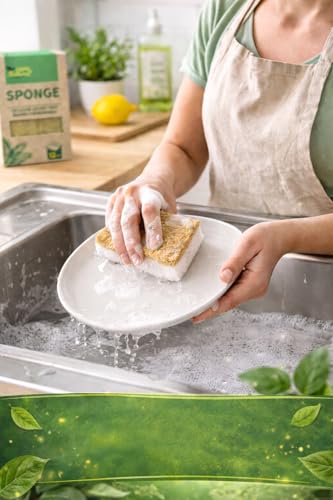 12 Pack Natural Coconut Fiber Dish Sponges, Non Scratch Kitchen Scrub Sponges, Cellulose Cleaning Sponge for Dishes, Pots & Pans, Reusable Organic Kitchen Sponges
