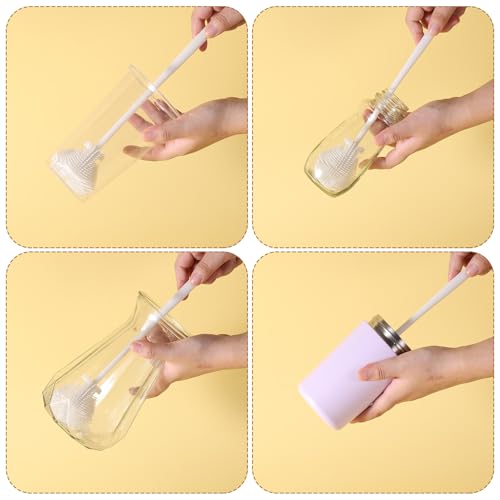 360° Silicone Bottle Brush, Soft Bristle Cup Cleaner Brush Long Handle Flexible Water Bottle Cleaning Brush for Lid Teapots Bowls Containers Narrow Area (White)