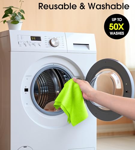 KitchLife Microfiber Cleaning Cloth Roll - Tear-Away Reusable Microfiber Paper Towels, Lint-Free, Washable, 20 Sheets for Kitchen, Car, Dishes, and Sensitive Surfaces (Neon Green) - color: Neon Green