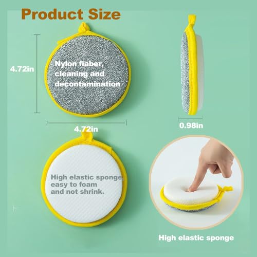Double-Sided Non-Scratch Dish Sponge Scrubber - Reusable Round Scouring Pads for Dishes, Pots & Pans, Kitchen Sink Cleaning Tool (10)