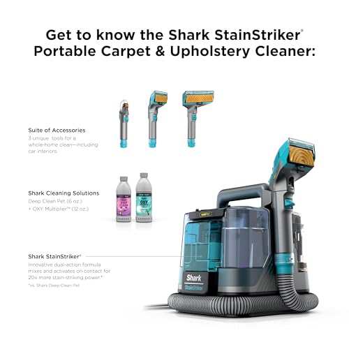 Shark StainStriker HairPro | Portable Carpet, Upholstery & Rug Cleaner | 3 Tools | Self-Cleaning | Perfect for Pets | Ultra-Powerful Stain & Odor Remover | Pet & OXY Solutions | Teal | PX253BRN - style: StainStriker w/ HairPro + 3 Tools