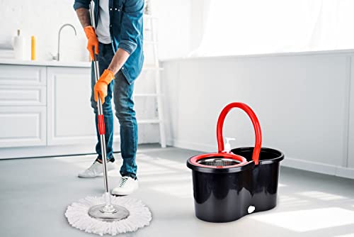 Mop and Bucket with Wringer Set, 360 Spin Mop and Bucket with 3 Replacement Heads, Stainless Steel Mop Bucket 61 Inch Adjustable Handle for Floor Cleaning - color: Black