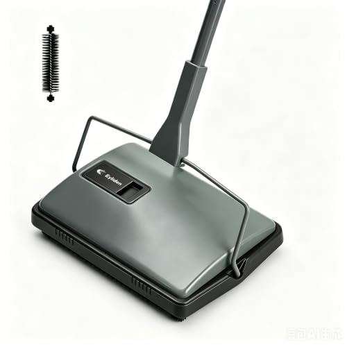 Eyliden X-Large Carpet Sweeper - Quiet Manual Sweeper for Carpets & Rugs | 1 Extra Refill Roller Brush, Non-Electric, Hand Push, Quietly Cleans Debris and Messes, Restaurant Roller Broom, Mint - color: Gunmetal