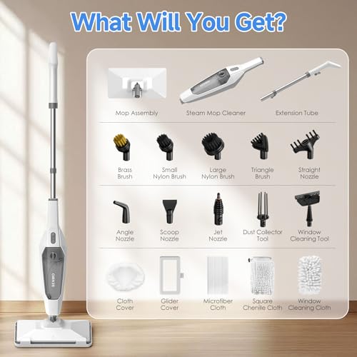 SENMO Steam Mop, 14-in-1 Detachable Steam Cleaner for Home and Floor, 1300W 228°F Deep Cleaning MultiPurpose Floor Steamer with 14 Attachments for Hardwood Floors, Tile, Grout, Furniture, Carpet, Wall