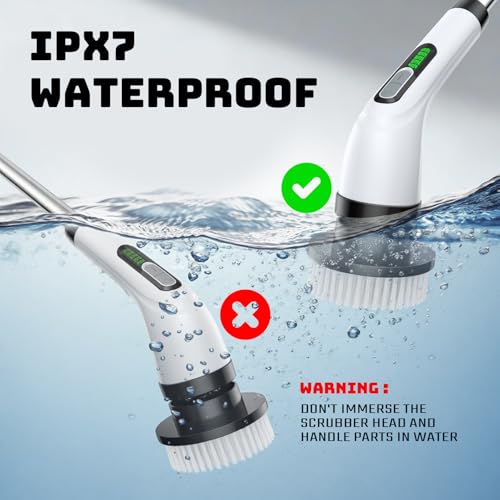 Highyes Electric Spin Scrubber for Bathroom | IPX7 Waterproof Shower Scrubber with Extendable Long Handle,Bathroom Cleaning Scrubber with 7 Reusable Brush Heads