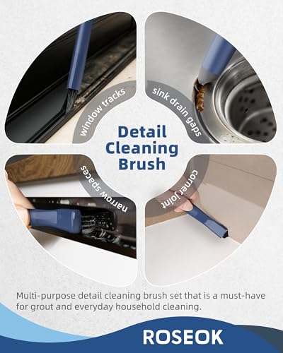 ROSEOK Grout Cleaner Brush Set, Detail Cleaning Brush Set, Crevice Scrub Brushes for Tile, Sink, Corners, Drains, Crevice Cleaning, Deep Clean Brush Set for Edge, Blue