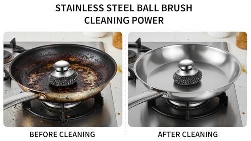 6 Pcs Steel Wool Scrubber Set, Stainless Steel Scrubber with Handled Replacement Metal Wire Pads for Cleaning Dishes, Cast Iron, Stock Pots, Pans, Griddles, Grills