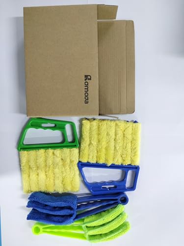 4 Pcs Window Venetian Blind Cleaner Duster Tool 7 Finger Blind Rush and Shutter Cleaner Brush Hand-held Window Shutter Air Conditioner Duster for Dirt(Green, Blue) - color: Green, Blue