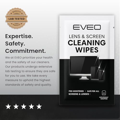 EVEO Screen Wipes - Electronic Wipes, Computer Screen Cleaner Wipes for Electronics | Computer Screen Wipes Phone Wipes & Lens Wipes for PC, Laptop, Phone, Car & More - Microfiber Included (50 Pack) - size: 50 Pack