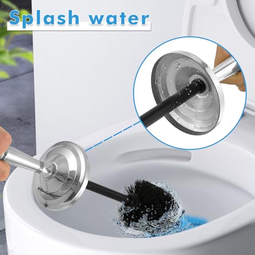 Chrome Toilet Brush and Holder Set, Stainless Steel Toilet Brush for Bathroom,Heavy Duty Toilet Bowl Brush and Holder,Deep Cleaning Modern Toilet Cleaner Brush -Space Saving, Covered Brush - color: Chrome