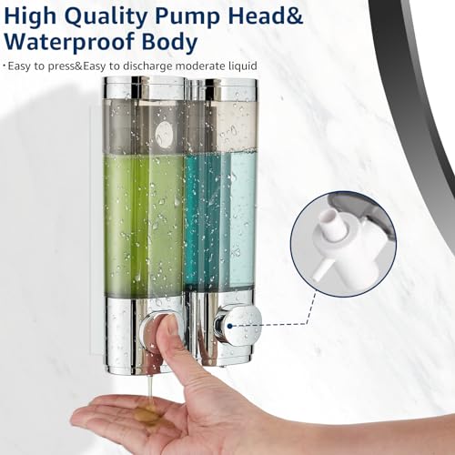 Pollock Shampoo and Conditioner Dispenser Wall Mounted, Shower Soap Dispenser 2 Chamber No Drill, Shampoo Dispenser for Shower, Body Wash Dispenser for Bathroom, Large Capacity, (Silver DG2 Chamber) - color: Silver Dg2 Chamber