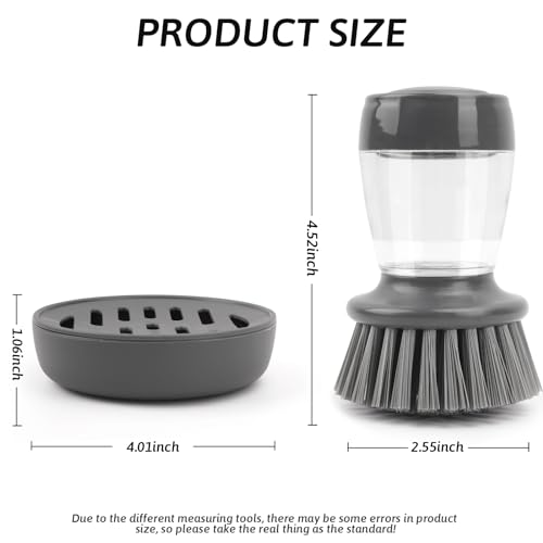 Kitchen Brush with Holder and Soap Dispensing Palm Brush Storage Set for Kitchen Cleaning Dishes Pots Pans Sink Cleaning Dish Scrubber - color: Gray