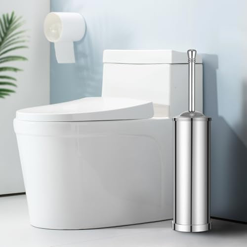 Chrome Toilet Brush and Holder,Toilet Bowl Brush with Long Handle for Bathroom,Toilet Cleaner Brush-Space,Saving,Covered Brush,Durable, Deep,Cleaning,Splash Resistant (Chrome) - color: Chrome