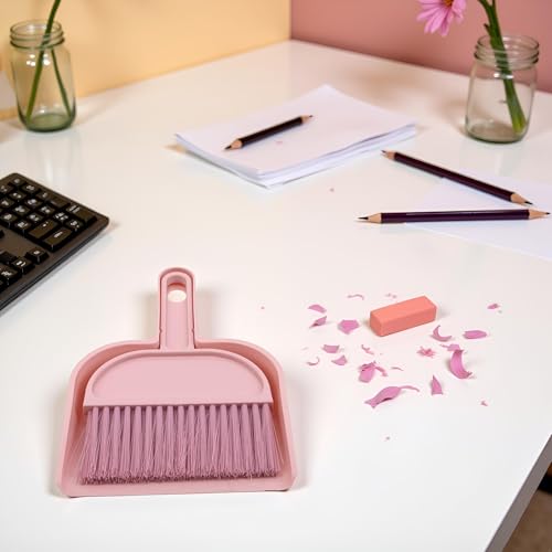 Plastic Mini Broom and Dustpan,Mini Cleaning Brush with Dustpan Set Desktop Cleaning Accessories,Pink with Set,Plastic Broom