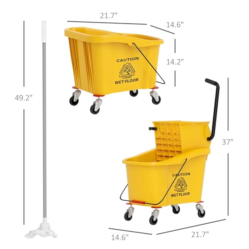 38 Quart Mop Bucket with Down Press Wringer on Wheels, Rolling Floor Cleaning Bucket with Handle, Commercial Cleaning System (Yellow) (Yellow) - color: Yellow
