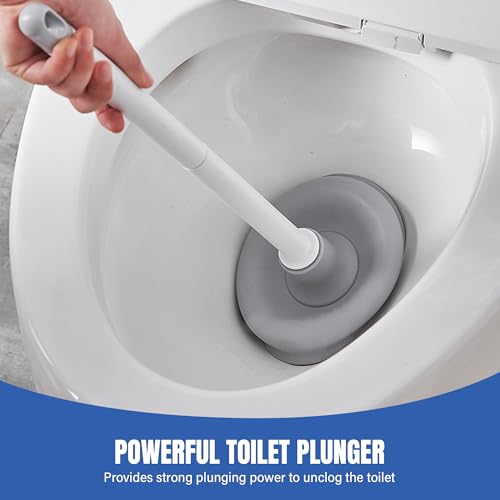 2 Pack Toilet Brush and Holder Set with Plunger, Crevice Cleaning Brush for Deep Cleaning, Space Saving Storage