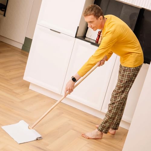 Cuban Style Wood Mop Set 40 Inch T Stick with 3 Pcs Microfiber Squeegee Mopping Towel Floor Cloth Kitchen, Bathroom Cleaning, Washing Trapeador, 15 x 24 Inch Reusable Drying Towel(White)