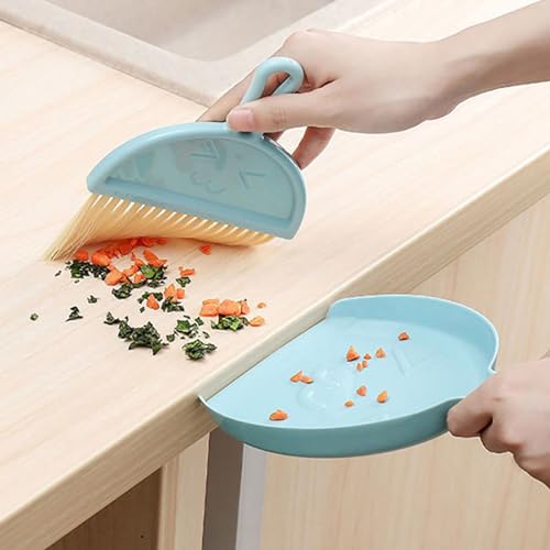 Mini Broom Dustpan Set Plastic Handheld Brush Smile Face Design for Tabletop Office Keyboard Dust Blue, Soft Keys, 90g Lightweight Portable for Desktop Home Car - color: Blue