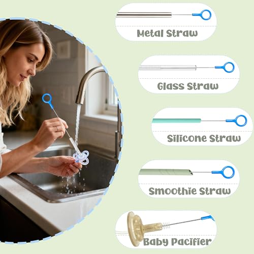 Extra Long Straw Cleaner Brush with Durable Nylon Bristles | Perfect for Reusable Straws, Baby Bottles, Tumblers, Sippy Cups & Narrow Tubes