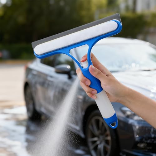 Shower Squeegee for Glass Doors,Household Window Mirror Squeegee for Bathroom Glass Tile Wall Car Spray Squeegee and Wipe Windows All-in-One(Blue)