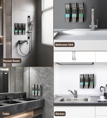 Luxspire Shampoo and Conditioner Dispenser, No Drill Wall Mounted Shower Soap Dispenser 3 Chamber with Waterproof Labels, Easy Refill Soap Dispenser for Bathroom Hotel Kitchen, Gray - color: Gray, size: 3 Chamber