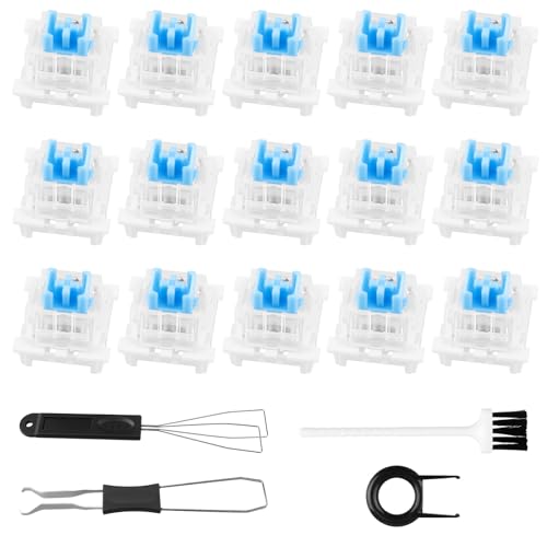 15PCS Blue Switch Replacement with 4PCS Keycap Puller Cleaning Tool Kit,3 Pin Mechanical Keyboard Switches,Dustproof and Waterproof,Accurate Typing, LED Keyboard, Gaming Keyboard