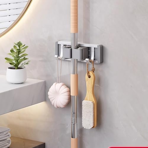 Mop and Broom Holder Wall Mount.Adjustable Tool Organizer Rack with Sliding Hooks, Heavy Duty Drill-Free Broom Hanger for Kitchen, Garage & Laundry Room Storage. (small) - size: small