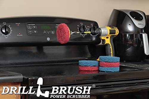 Drill Brush - Drill Attachment - Kitchen - Bathroom - Power Scrubber Pads - Stove - Cleaning Pads - Cooktop - Oven Rack - Kitchen Sink - Bath Mat - Bathroom Sink - Shower Cleaner - Vinyl Flooring - color: 3x Red Pads 3x Blue Pads